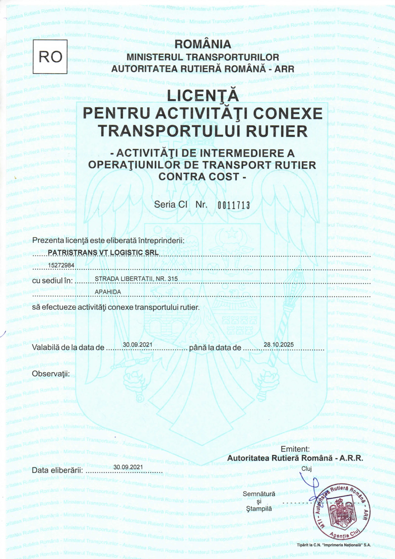 Licenta Intermediere - Patris Trans VT Logistic-1